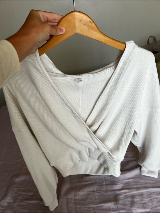 Gilly Hicks Tops - Gilly Hicks Cream waffle Wrap-Front Cropped Sweatshirt